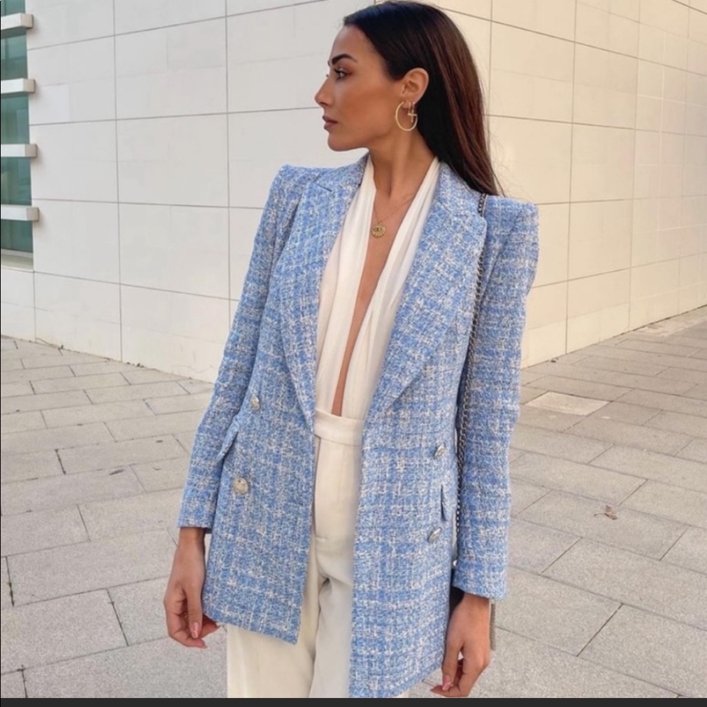 Zara Textured Blue Blazer Sz S